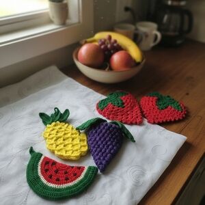 Colorful Crochet Fruit Coasters Set